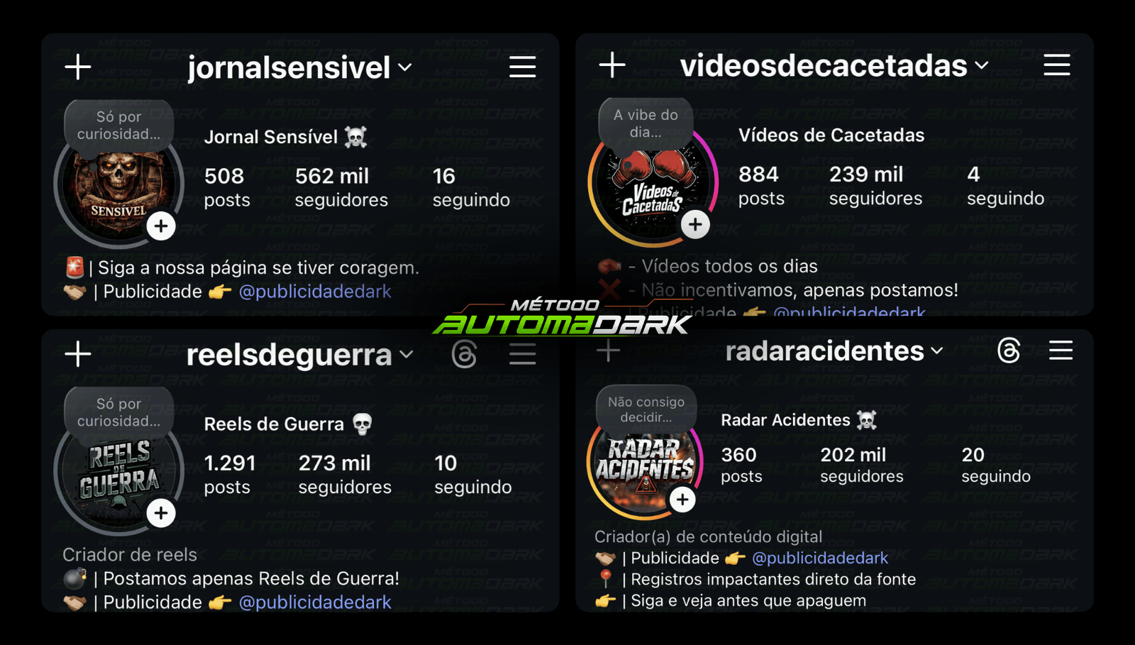Páginas do Instagram criadas por alunos